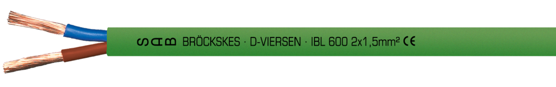 Voorbeeld markering voor IBL 600 (0600-2853): SAB BRÖCKSKES · D-VIERSEN · IBL 600 2 x 1,5 mm² en huidige metermarkering CE