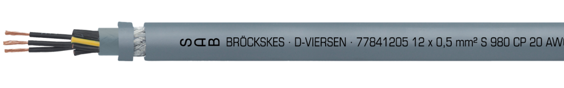 Voorbeeld markering voor S 980 CP (7784-0715): SAB BRÖCKSKES · D-VIERSEN · 7784-1205 12 x 0,5 mm² S 980 CP 20 AWG/7c 7784-2012 UL AWM Style 21060 80°C 600V CSA AWM I/II A/B 80°C 600V FT1 FT2 CE