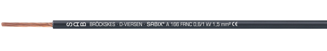 Voorbeeld markering voor SABIX® A 166 FRNC (6166-0182): SAB BRÖCKSKES · D-VIERSEN · SABIX® A 166 FRNC 0,6/1 kV 1,5 mm² CE