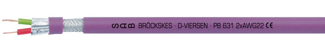 Voorbeeld markering voor PB 631 (0631-2331): SAB BRÖCKSKES · D-VIERSEN ·  PB 631 2 x AWG 22 CE