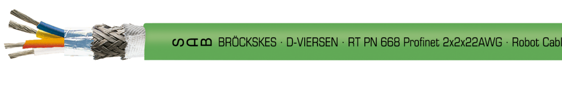Voorbeeld markering voor RT PN 668 (0668-9001): SAB BRÖCKSKES · D-VIERSEN · RT PN 668 Profinet 2x2x22AWG robotkabel CE