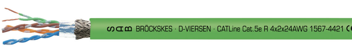 Voorbeeld markering voor CATLin   e CAT 5e R (1567-4421): SAB BRÖCKSKES • D-VIERSEN • CATLine Cat.5e R 4x2x24AWG 1567-4421 CE