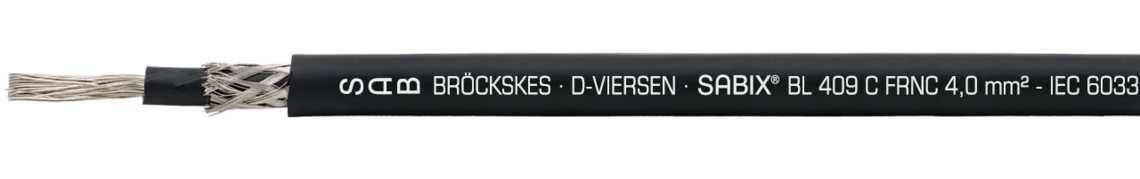 Voorbeeld markering voor SABIX® BL 409 C FRNC (64090186): SAB BRÖCKSKES · D-VIERSEN · 
SABIX® BL 409 C FRNC 4,0mm² - IEC 60332-3-22 - 0,6/1kV DNV CE und laufende Meterbedruckung