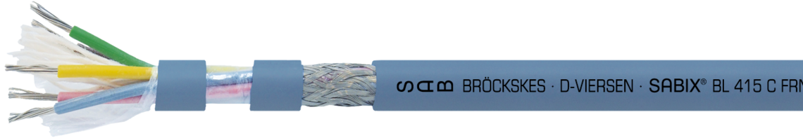 Voorbeeld markering voor SABIX® BL 415 C FRNC (64150750): SAB BRÖCKSKES · D-VIERSEN · SABIX® BL 415 C FRNC 5 x 0,5mm² - IEC 60332-3-22 - 350V DNV CE