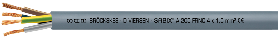 Voorbeeld markering voor SABIX® A 205 FRNC (6205-0515): SAB BRÖCKSKES · D-VIERSEN · SABIX A 205 FRNC 5 x 1,5 mm² CE