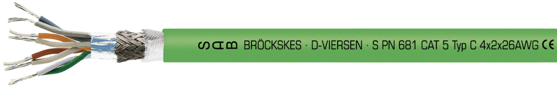 Voorbeeld markering voor S PN 681 (0681-2604): SAB BRÖCKSKES · D-VIERSEN · S PN 681 CAT 5 Type C 4x2x26AWG CE