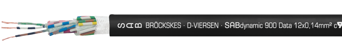 Dauerflexible PUR-Datenleitung, robust, ölbeständig und flammwidrig Aufdruck-Beispiel:
SAB BRÖCKSKES · D-VIERSEN · SABdynamic 900 Data 12x0,14mm² cULus AWM Style 21209 AWM I/II A/B 90°C 300V FT1 FT2 0900-1201 CE