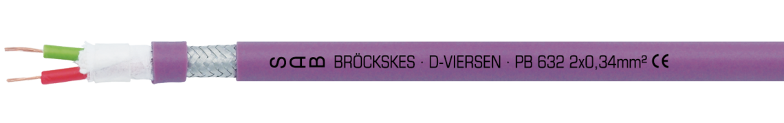 Voorbeeld markering voor PB 632 (0632-2341): SAB BRÖCKSKES · D-VIERSEN · PB 632 2 x 0,34 mm² CE