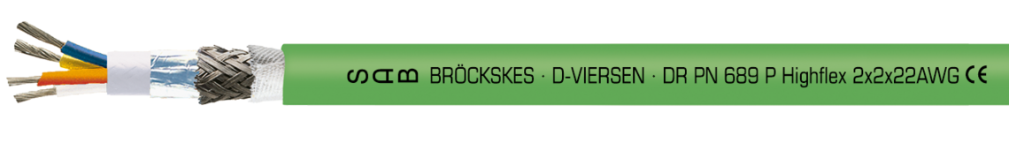 Voorbeeld markering voor DR PN 689 P Highflex (0689-2202): SAB BRÖCKSKES · D-VIERSEN · DR PN 689 P Highflex 2x2x22 AWG CE