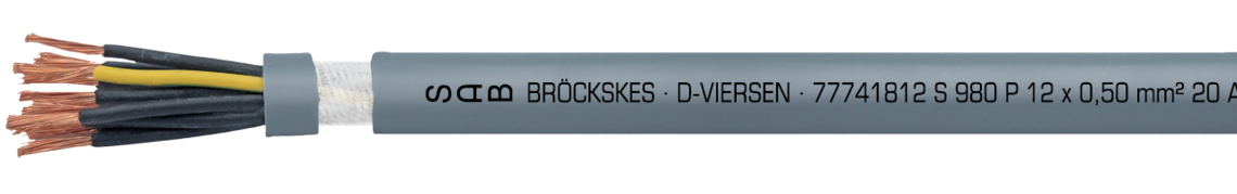 Voorbeeld markering: SAB BRÖCKSKES · D-VIERSEN · 7774-1812 S 980 P 12 x 0,50 mm² 20 AWG/12c 7774-2012 UL AWM Style 21060 80°C 600V CSA AWM I/II A/B 80°C 600V FT1 FT2 CE