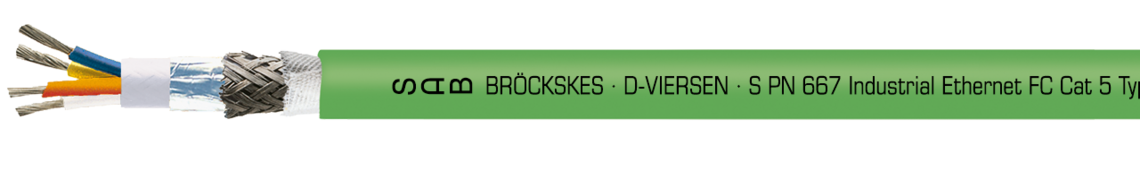 Voorbeeld markering voor S PN 667: SAB BRÖCKSKES · D-VIERSEN · S PN 667 Industrial Ethernet FC Cat 5 Type C 2x2x22AWG UL AWM Style 21198 80°C 300V CSA AWM I/II A/B 80° C 300V FT2 CE