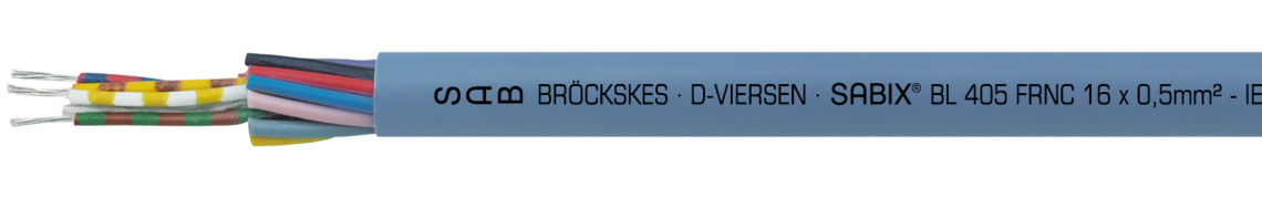 Voorbeeld markering voor SABIX® BL 405 FRNC (64051650): SAB BRÖCKSKES · D-VIERSEN · SABIX® BL 405 FRNC 16 x 0,5mm² - IEC 60332-3-22 - 350V DNV CE