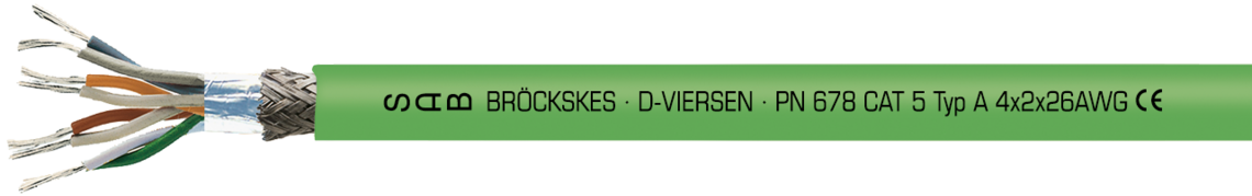 Voorbeeld markering voor PN 678 (0678-2604): SAB BRÖCKSKES · D-VIERSEN · PN 678 CAT 5 Type A 4x2x26AWG CE