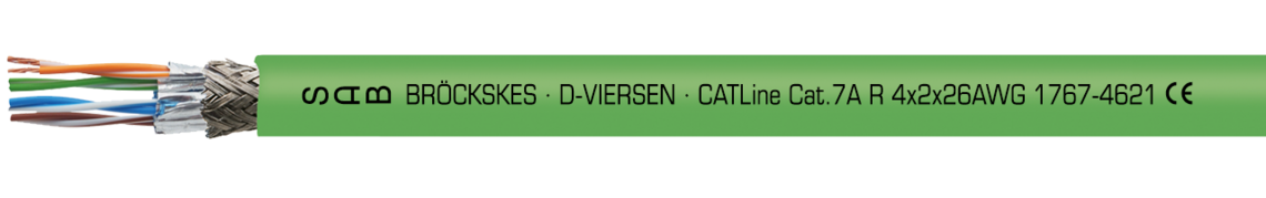 Voorbeeld markering voor CATLine CAT 7A R (1767-4621): SAB BRÖCKSKES · D-VIERSEN · CATLine Cat.7A R 4x2x26AWG 1767-4621 CE