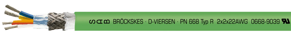 Voorbeeld markering voor PN 668 (0668-9039): SAB BRÖCKSKES · D-VIERSEN · PN 668 Typ R 2x2x22AWG 0668-9039 UL AWM Style 21198 80° 300V