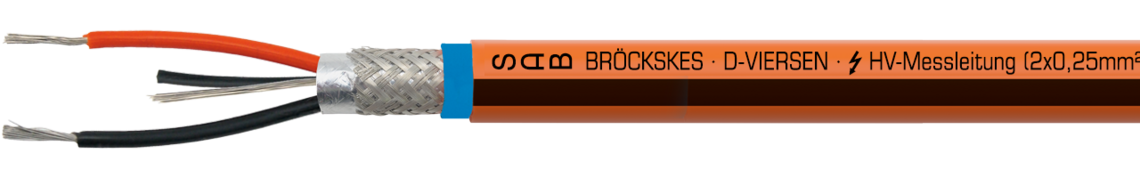 Aufdruck-Beispiel für HV-Messleitung 38339800: SAB BRÖCKSKES · D-VIERSEN · ☇ HV-Messleitung (2x0,25mm²) ☇ CE