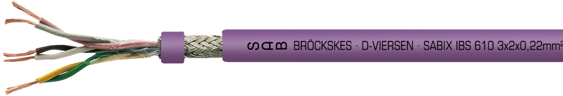 Halogeenvrije Interbus-S kabel Voorbeeld markering voor SABIX® IBS 610 (5610-3221): SAB BRÖCKSKES · D-VIERSEN · SABIX® IBS 610 56103221 3 x 2 x 0,22 mm² CE