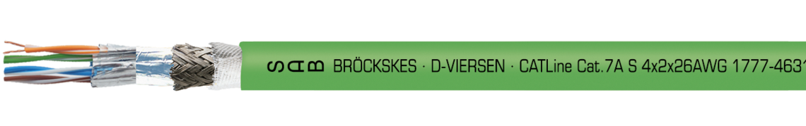 Voorbeeld markering voor CATLine CAT 7A S (1777-4631): SAB BRÖCKSKES · D-VIERSEN · CATLine Cat.7A S 4x2x26AWG 1777-4631 UL AWM Style 20549 80°C 300V CSA AWM I/II A/B 80°C 300V FT2 CE