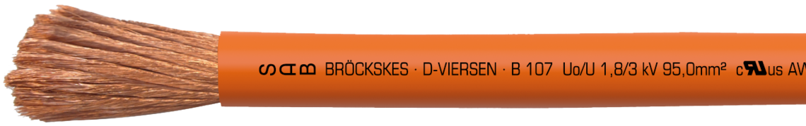 Aufdruck-Beispiel: SAB BRÖCKSKES · D-VIERSEN · B 107  Uo/U 1,8/3 kV 95,0mm²  cULus AWM Style 30122 AWM I A 150°C 3000V FT2